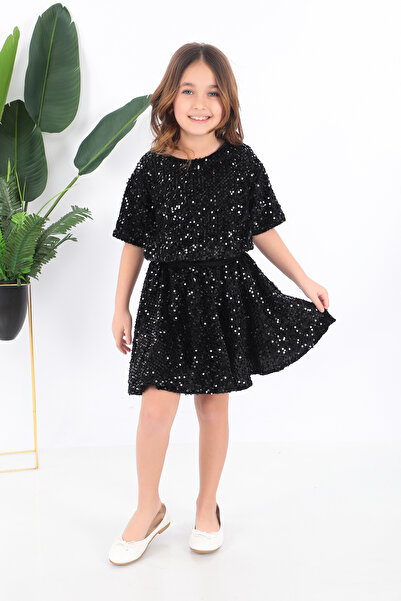 YÜSÜ Дівчачий чорний костюм танцівниці з паєтками