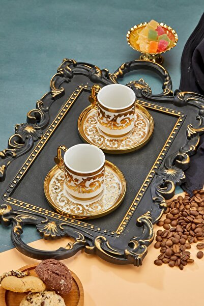 Cooker Set of 2 Gold Gilded Porcelain Coffee Cups - Luxurious and Stylish Coffee Enjoy!