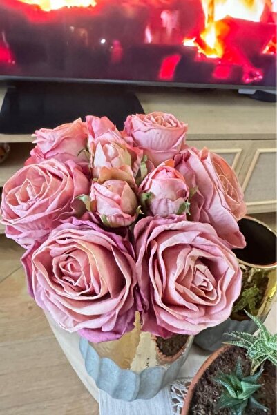 Nettenevime Yapay Çiçek Kuru Gül Pembe Gül Kurusu Renk 6Çiçek 4Tomurcuk 10lu ...