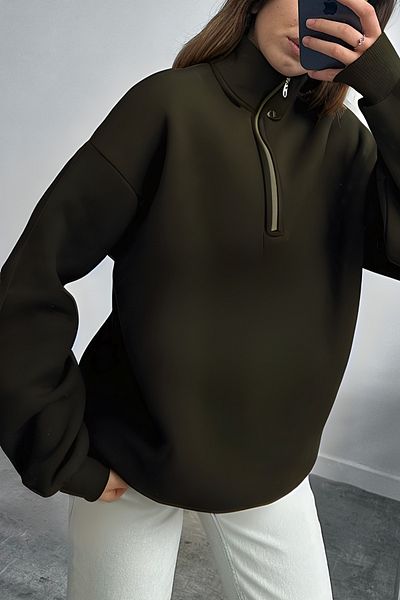 BayBayan Unisex 3 νήματα με μισό φερμουάρ Oversize φούτερ