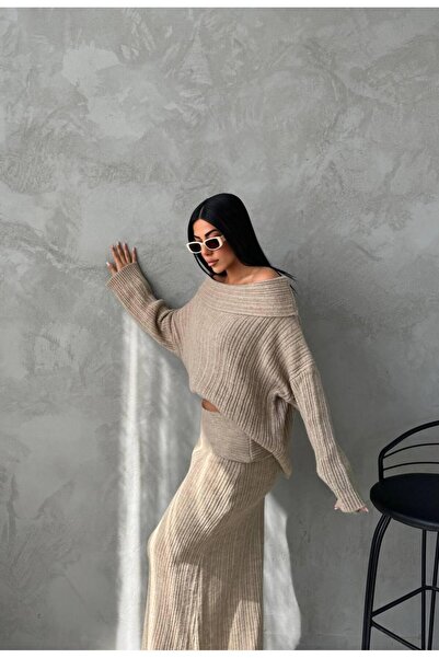 NZL TEKSTİL Madonna Collar Women's Knitting Long Skirt Suit