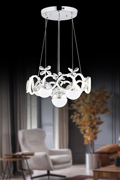 SEBA AYDINLATMA DRİFT 4LÜ KROM ŞEKER Kumandalı ve Dimmerli (Beyaz, Sarı, Gün Işığı) Ledli Avize SB-LD-300