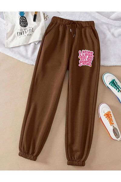 RPT MODA ΦΟΡΜΑ JOGGER ΜΕ Άνετο ΕΛΑΣΤΙΚΟ ΠΟΔΙ ΚΑΙ ΤΣΕΠΕΣ MİSS YOU PRINTED JOGGER BOTTOM TRACKSUIT