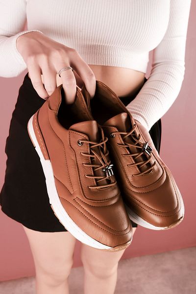 Lal Shoes & Bags Pantofi casual cu șireturi din piele naturală Castor pentru femei-brun