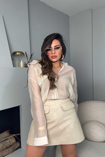 Sohotique By P Fusta mini culoare piatră - Efect de piele mată învechită