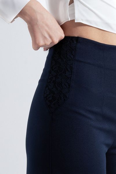 HOX'S Audrey Lace Garnished High Waist Recovery Palazzo Trousers - Navy Blue