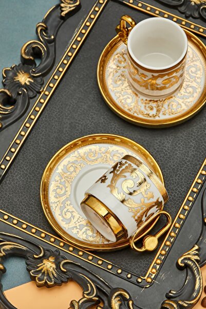 Cooker Set of 2 Gold Gilded Porcelain Coffee Cups - Luxurious and Stylish Coffee Enjoy!