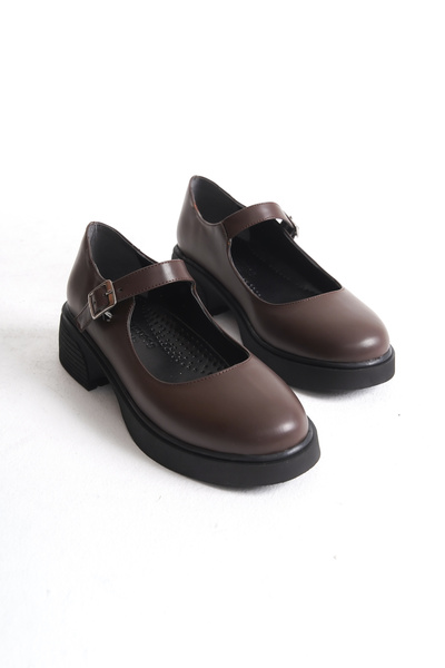 moria Nancy Brown Matte Helmet Buckle Shoes - Ankle 4 cm Heel
