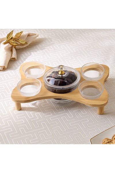 Home Box Ribbed Kahwa 4-Piece Date Bowl with Lid Set