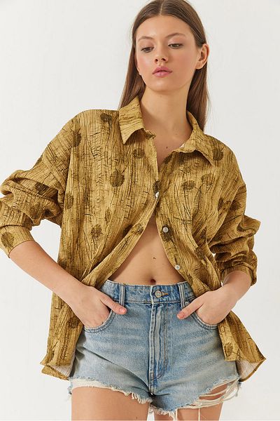Bianco Lucci Women's Off-Shoulder Printed Oversize Shirt 60398 60271063