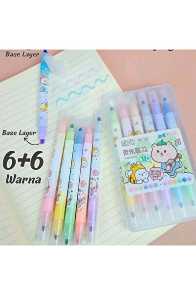 NETAVANTAJ Sevimli Ayıcık Çift Taraflı 6lı Fosforlu Kutulu Kalem