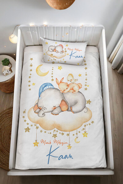 Homamia İsme Özel %100 Pamuk Bebek Nevresim Takımı Uyuyan Fil