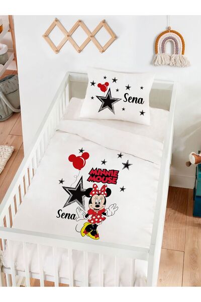 Homamia Isme Özel %100 Pamuk Bebek Nevresim Takımı Minnie Mouse