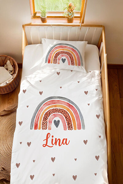 Homamia İsme Özel %100 Pamuk 100x200 Montessori Nevresim Takımı Gökkuşağı