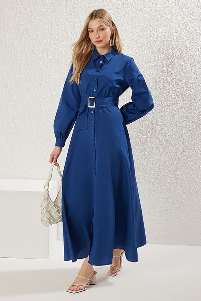 Trendyol Modest Saks Gewebtes Hemdkleid TCTSS25EB00064