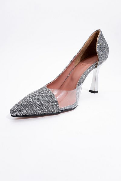 LuviShoes 653 Platin-Glitzer-Damenschuhe mit Absatz