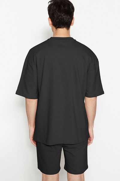 Trendyol Collection Μπλουζάκι με κεντημένη υφή με ετικέτα περιορισμένης έκδοσης Anthracite Oversize/Wide Cut TMNSS23TS00074