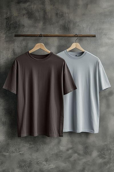 Trendyol Collection Übergroßes, anthrazitgraues 2-teiliges Basic-T-Shirt aus 100 % Baumwolle – TMNSS24TS00038
