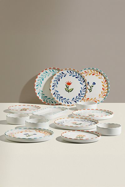 Nehir طقم إفطار سيراميك مكون من 13 قطعة من Summer Flowers لـ 6 أشخاص