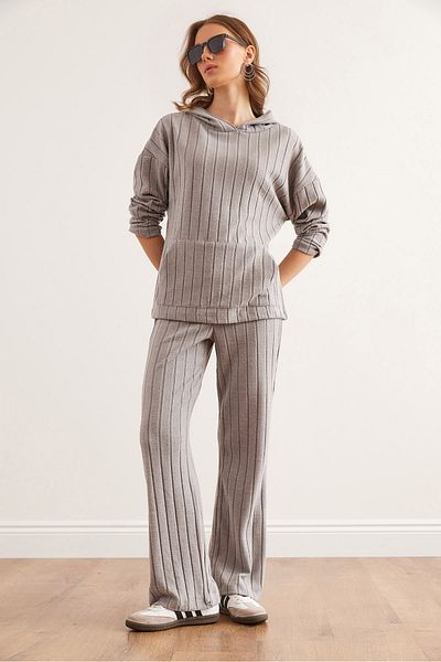 Olalook Women's Gray Thick Ribbed Bottom Top Suit Tkm- 19000354