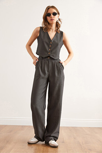 Olalook Dámská antracitová svrchní vesta Spodní kalhoty Fishback Set TKM- 19000350