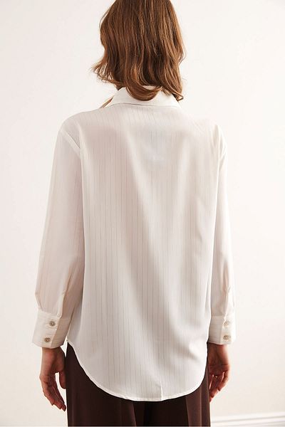 Olalook Ecru Gold Metallic Stripe Damenhemd - Boyfriend Cut GML- 19001284
