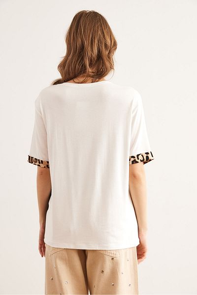 Olalook Tricou de damă din viscoză cu imprimeu leopard alb negru - TSH- 19000835