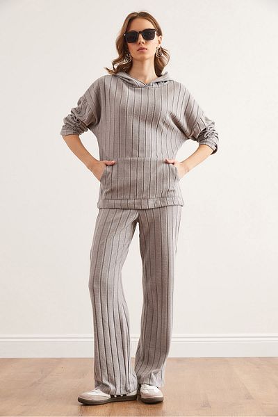 Olalook Women's Gray Thick Ribbed Bottom Top Suit Tkm- 19000354