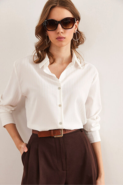 Olalook Жіночі гольфи Сорочка екрю-золото металік з зубчастим кроєм GML19001284