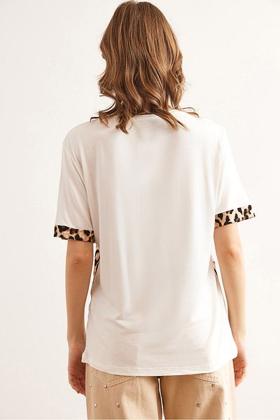 Olalook Dámské pletené viskózové tričko Ecru Roba Leopard Garnish TSH- 19000835