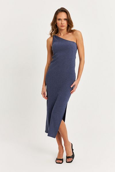 Cool & Sexy Rochie midi de damă fără mâneci cu accesorii albastre pe umeri - MOD2400