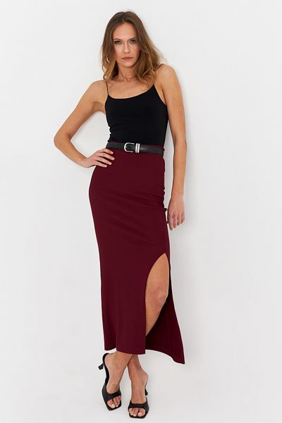 Cool & Sexy Burgunderfarbener Midi-Damenrock mit Schlitz – MOD1854