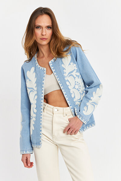 Cool & Sexy Modrá vyšívaná dámská džínová prémiová bunda - sezónní QS5583