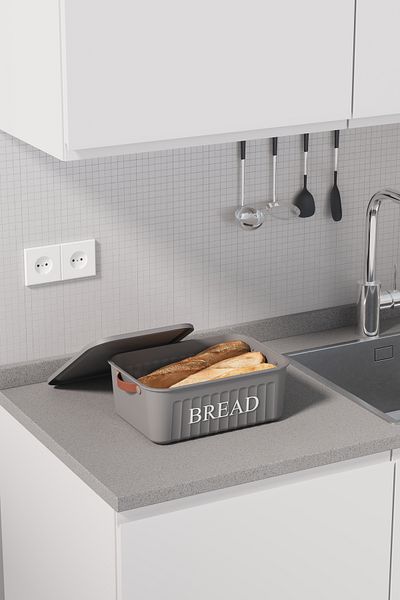 hemlife 10 Lt Plastic Bread Box with Lid - Handles and Decorative, Bread Holder Grey