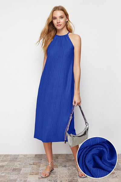Trendyol Collection Rochie tricotată plisată Saks Midi - mânecă dreaptă zero, TWOSS23EL00752