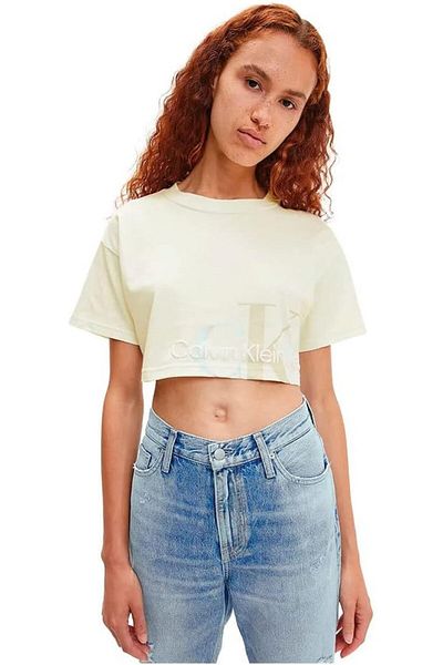 Calvin Klein J20j 217907 Tricou alb pentru damă, cu guler rotund, cu ajustare normală