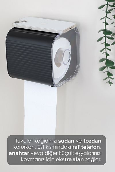 Meleni Home Suport adeziv pentru role de toaletă pentru interior - Suport pentru role de toaletă pentru baie din plastic pentru toaletă cu raft Suport pentru șervețele negru