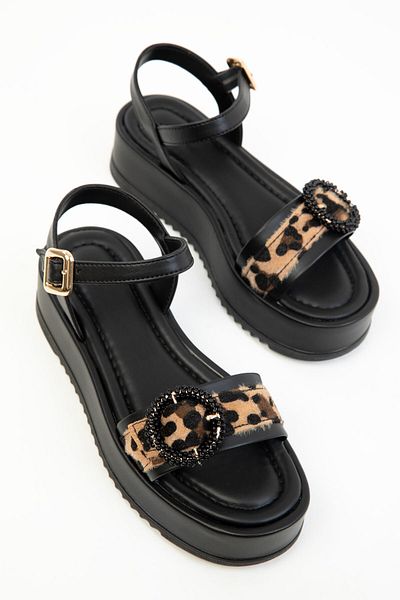 SOHO Schwarz-Leopard Damen Sandalen 20292