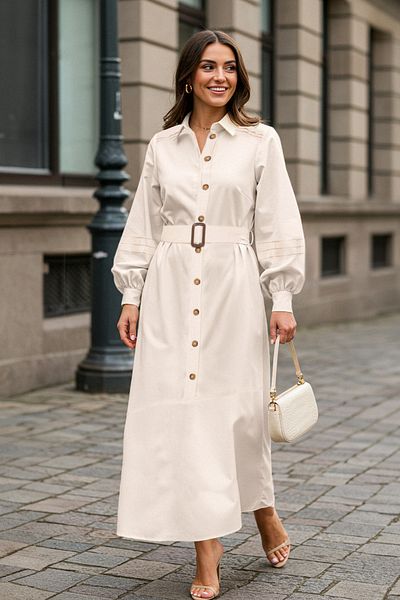 Trendyol Modest Gewebtes Kleid mit Steingürtel und Hemdkragen TCTSS25EB00003