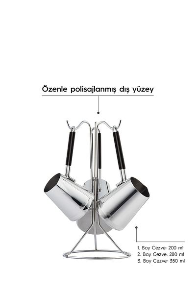 Nehir 29016 Everest 4 Piece Steel Coffee Pot Set with Hanger Stand