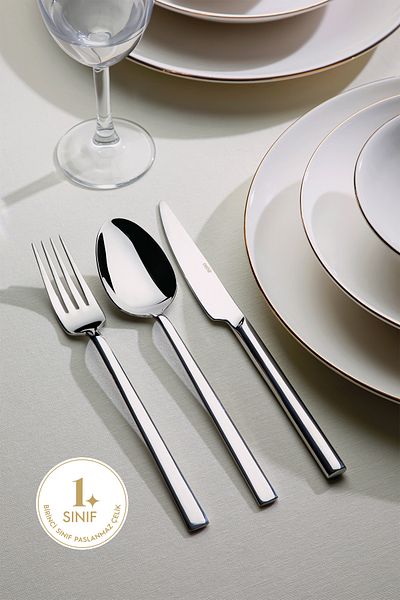 Nehir Dalyan Plain Fork Spoon Knife Set 84 Pieces for 12 People