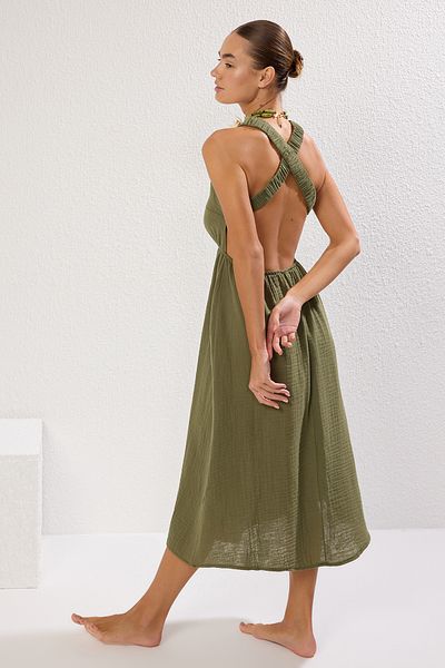 Trendyol Collection Πράσινο μάξι υφαντό φόρεμα παραλίας TBESS25EL00070