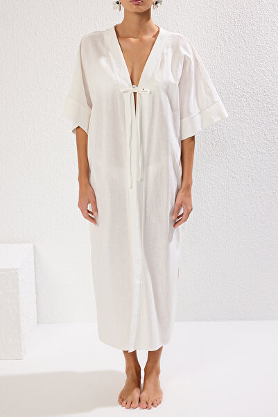 Trendyol Collection Ecru Maxi Tie Kimono and Kaftan - Tbess25Km00017