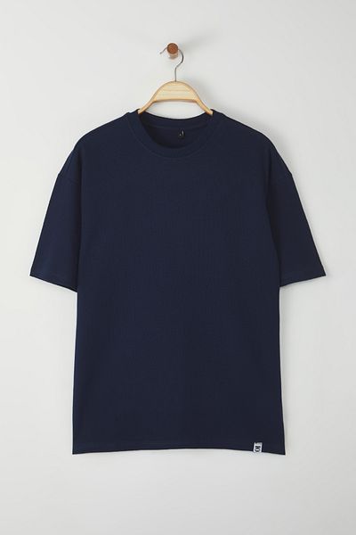 Trendyol Collection Μπλουζάκι από βαμβακερό μπλουζάκι με στάμπα Navy Blue - TMNSS25TS00115