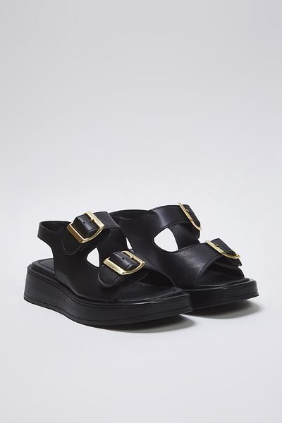 TRENDYOL SHOES Schwarze Damen-Sandalen mit dicker Sohle und doppelter Schnalle 
 TAKAW25SD00000