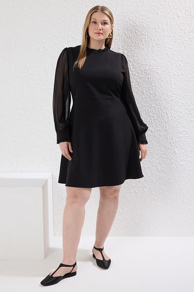 Trendyol Curve Plus Size Black Chiffon Midi Dress - TBBAW24AH00049