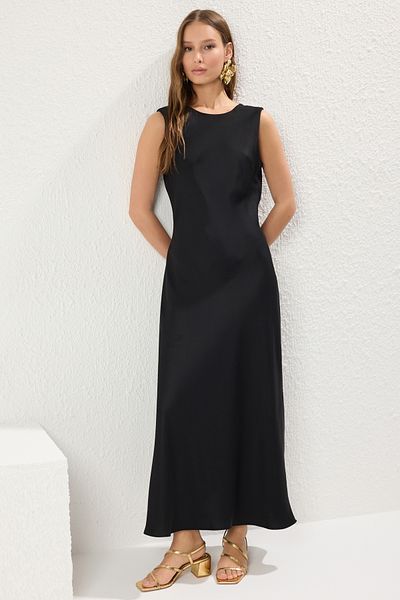 Trendyol Collection Μαύρο Απλό Maxi Υφαντό Φόρεμα TWOSS24EL00070