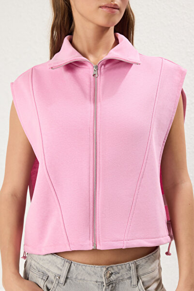 Trendyol Collection Cozy Pink Zip Thick Vest - Stand Collar, Moon Sleeve - Twoss24Ye00011