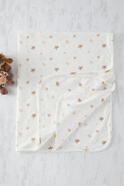 TRENDYOLKIDS White Unisex Patterned Double Layer Interlock Baby Blanket Tkdss25Ci00000