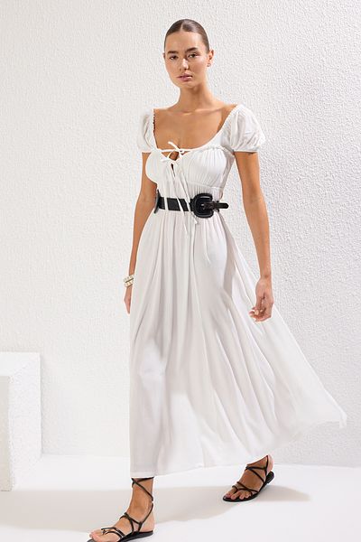 Trendyol Collection Beachwear Ecru Maxi Woven Gipe Detailed Dress Tbess25El00030